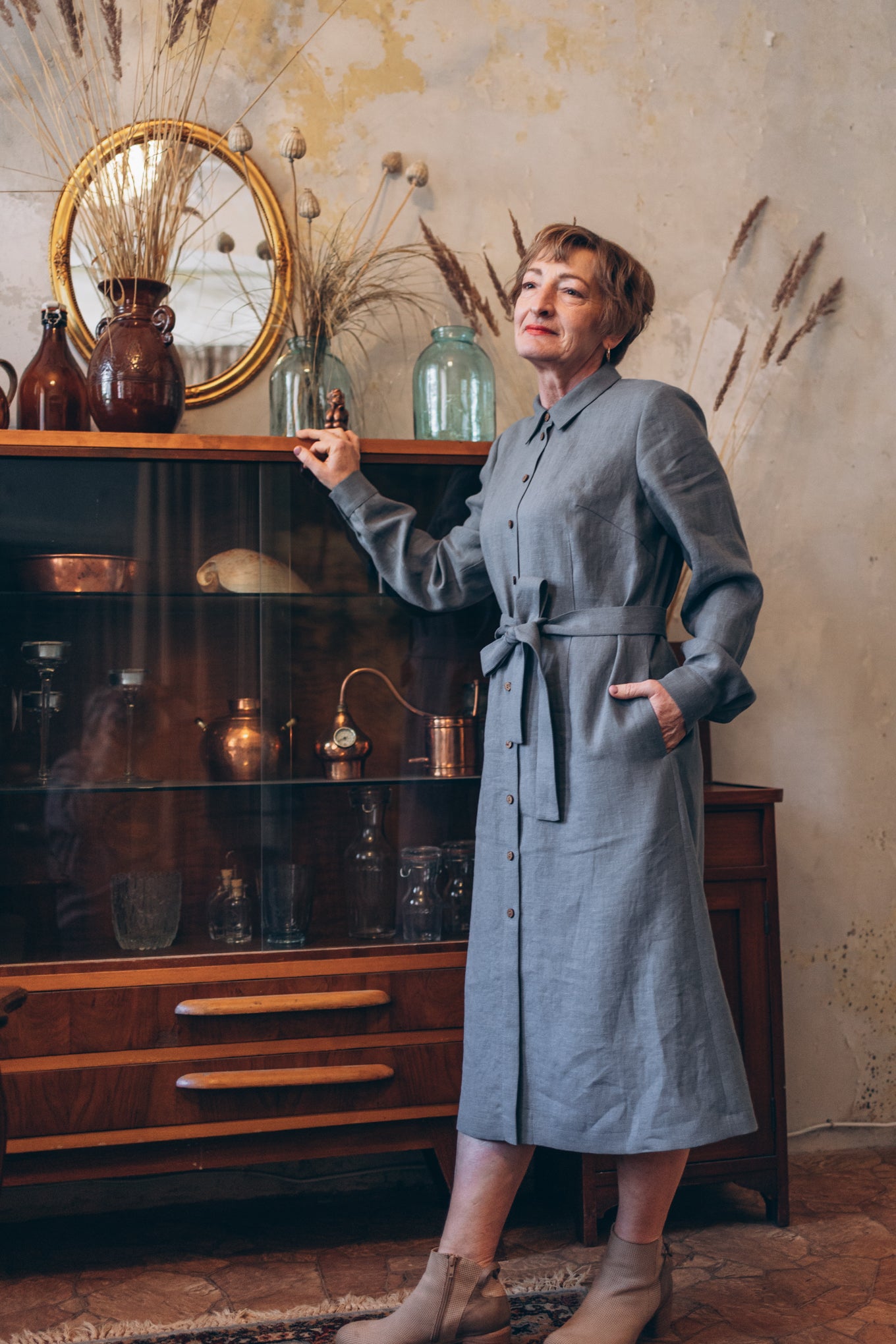 Linen dress with long sleeves "Una"