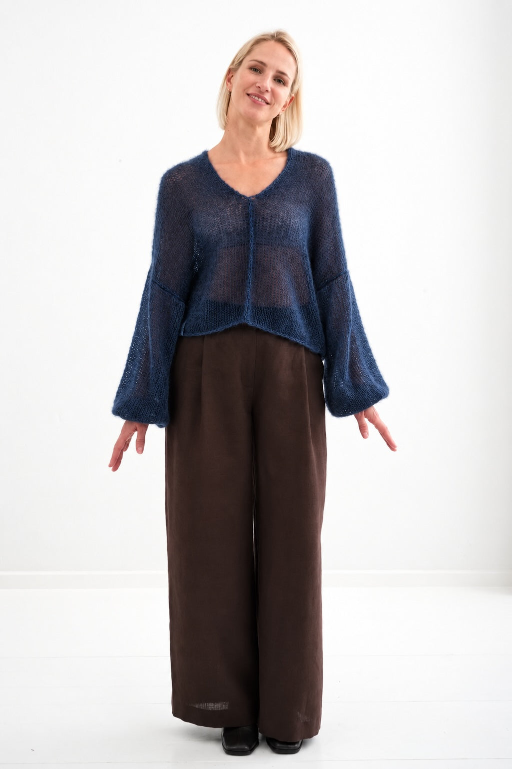 Handgestrickter Pullover aus Kidmohair & Seide