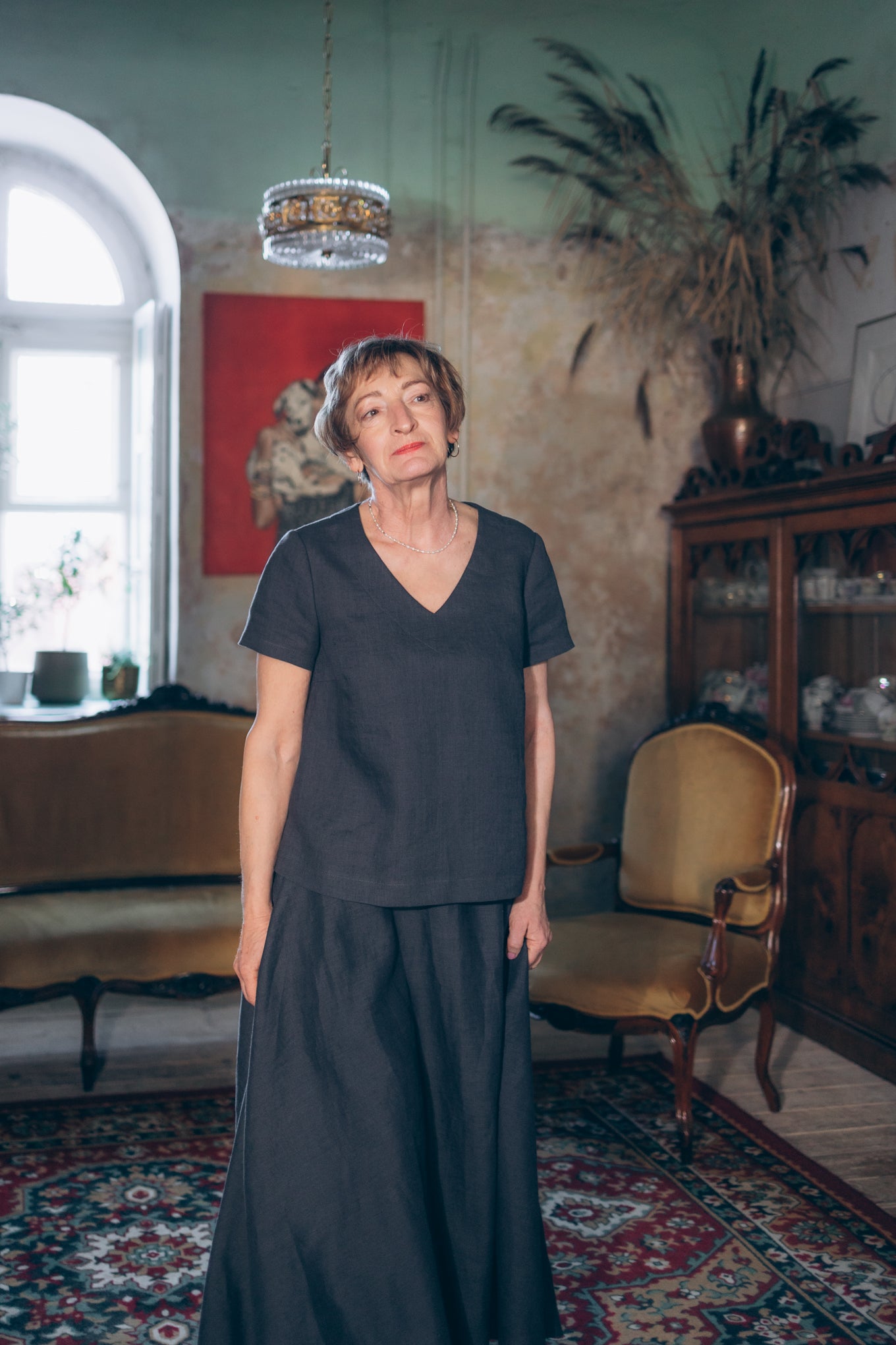 Leinentop mit V-Ausschnitt "Sabine"